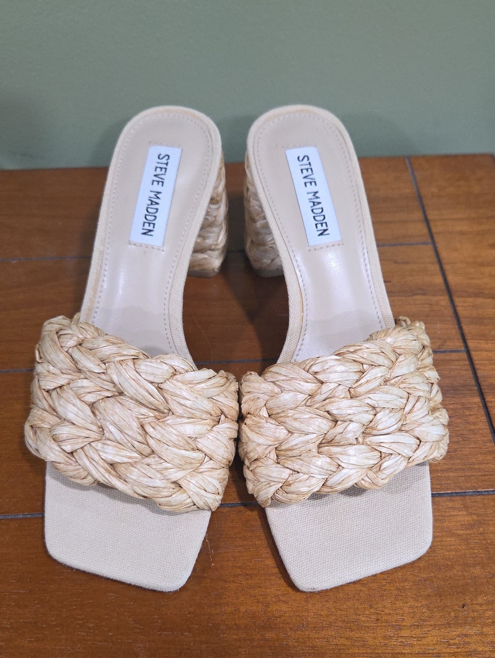 Steve Madden Natural Braided Laveda Raffia Slide Sandals